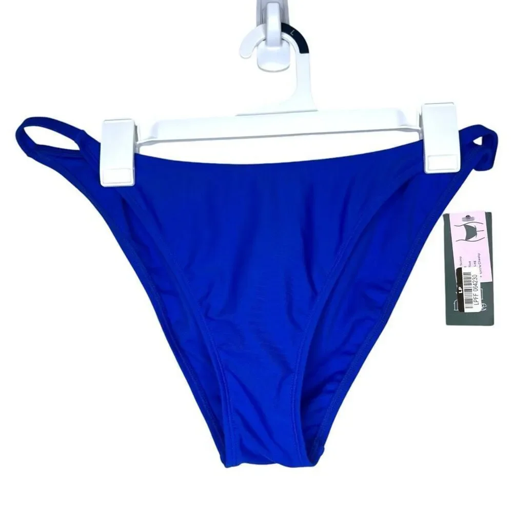 NEW Wild Fable Side Tab Extra Cheeky High Leg Blue Bikini Bottom L - Picture 3 of 6